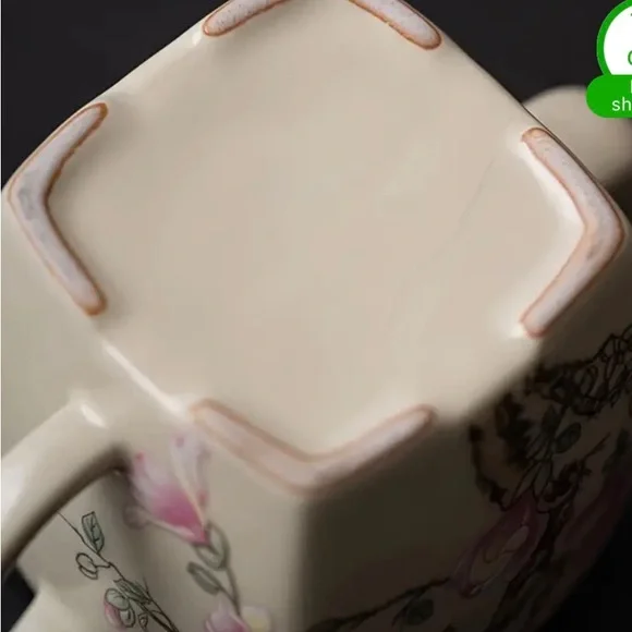 Magnolia Flower Square Teapot, 6.75oz Ru Kiln Xi Shi Style Ceramic,Pink Flowers. - Picture 4 of 6